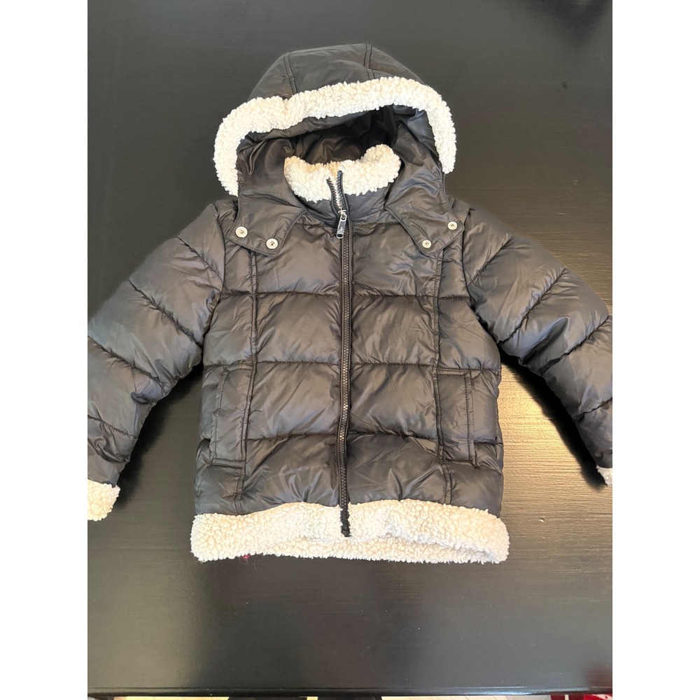 Sam Edelman Kids Black Puffer Jacket Sherpa Star‎ Hooded Coat XS 5/6